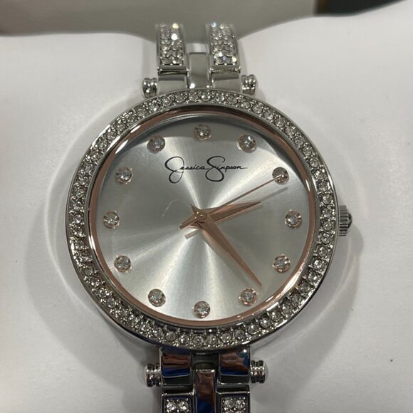 NWT Jessica Simpson Crystal Diamond Bangle Analog Quartz Wrist Watch - Picture 2 of 3